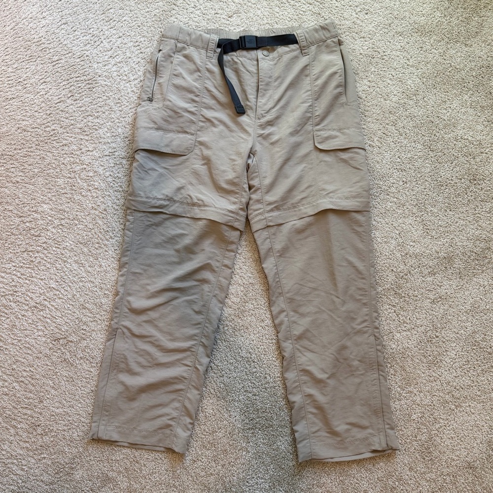 The North Face Men's Tan Convertible Cargo Pants with Black Belt